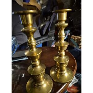 Vintage Pair Of Brass Candlesticks Featuring Hebrew Engravings 9inches Tall